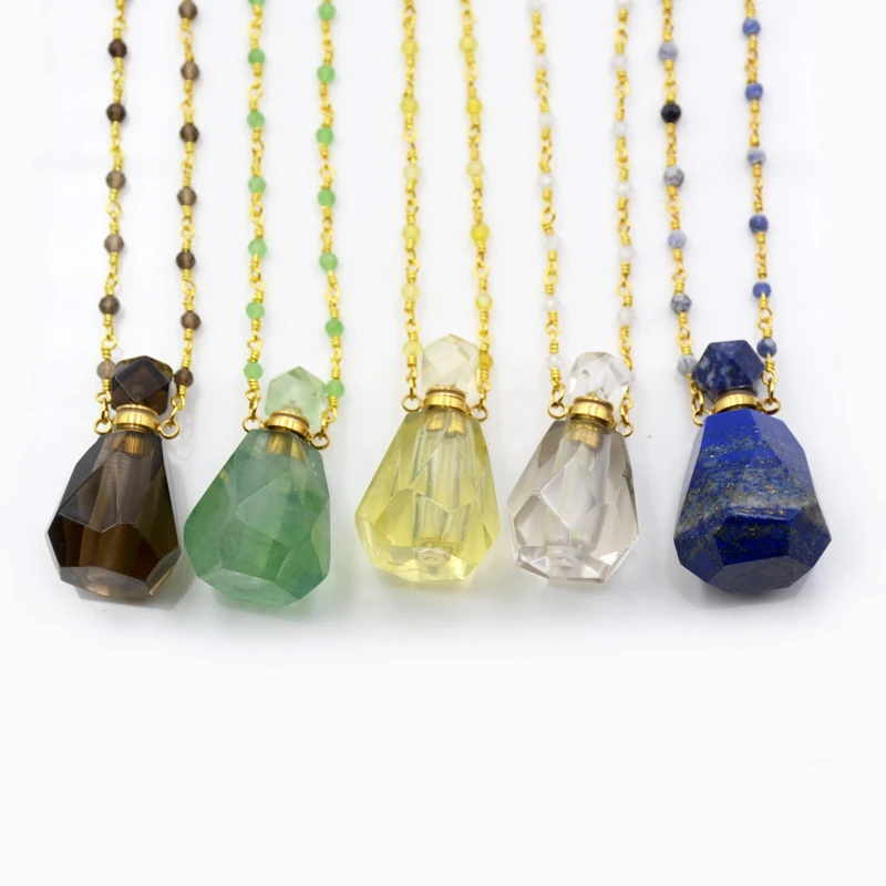 Natural Hot Sale Gemstone Essential Oil Perfume Bottle Necklace Crystal Rosary Chain Chakra Jewelry Healing Gemstone for Gift, Multi
Natural Hot Sale Gemstone Essential Oil Perfume Bottle Necklace Crystal Rosary Chain Chakra Jewelry Healing Gemstone for Gift, Multi