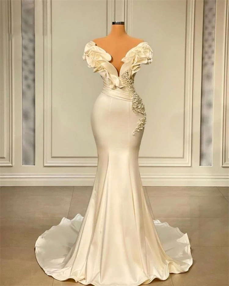 Designer Mermaid Wedding Dresses 2023 Vestidos De Novia V Neck Pearls Beaded Ruffle Elegant
Designer Mermaid Wedding Dresses 2023 Vestidos De Novia V Neck Pearls Beaded Ruffle Elegant