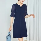 2020 New Summer Chiffon Flared Sleeve Ladies Formal one-piece Dress Navy Blue V-neck Long Waist Sexy Women Dress