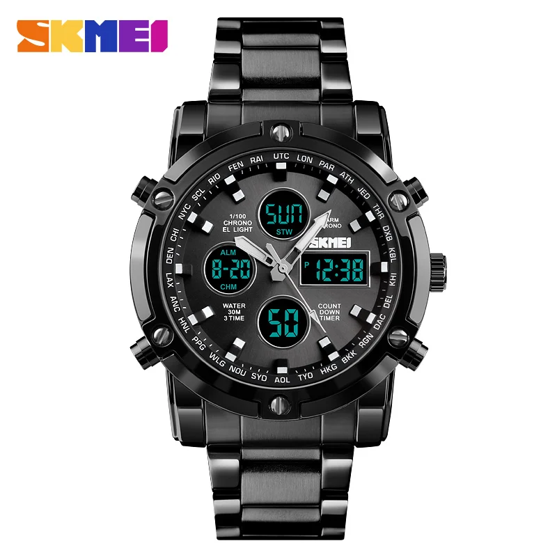 Analog Digital Watch Men Led Full Steel Male Clock Men Military Wristwatch Quartz Sports Watches, Black
Analog Digital Watch Men Led Full Steel Male Clock Men Military Wristwatch Quartz Sports Watches, Black
