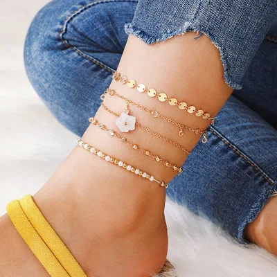 Hot Selling Multi Layers Crystal Rhinestone Flower Anklets Set Gold Plated Pearl Beaded Foot Chain For Beach
Hot Selling Multi Layers Crystal Rhinestone Flower Anklets Set Gold Plated Pearl Beaded Foot Chain For Beach
