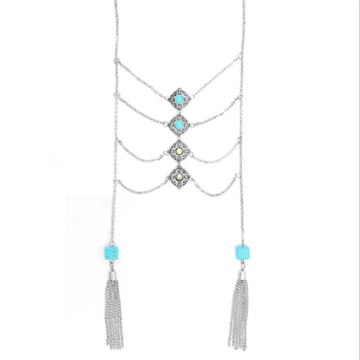 Long shop name tassel multilayer chain Bohemian style turquoise necklace
Long shop name tassel multilayer chain Bohemian style turquoise necklace