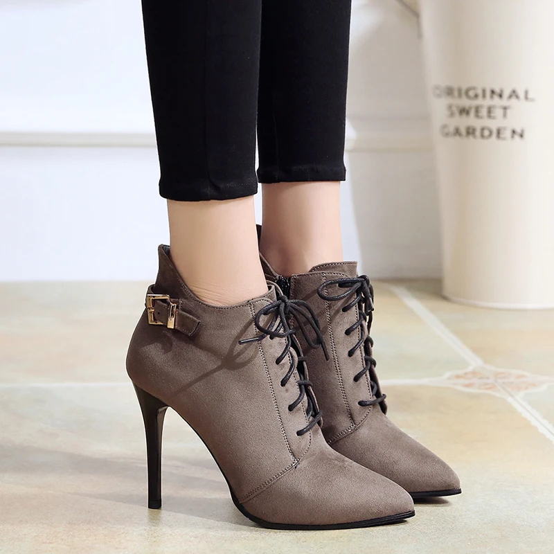 113486 Faux sued stiletto heel lace up front women pumps pointed toe side zip lady ankle boots fall winter fashion female shoes
113486 Faux sued stiletto heel lace up front women pumps pointed toe side zip lady ankle boots fall winter fashion female shoes