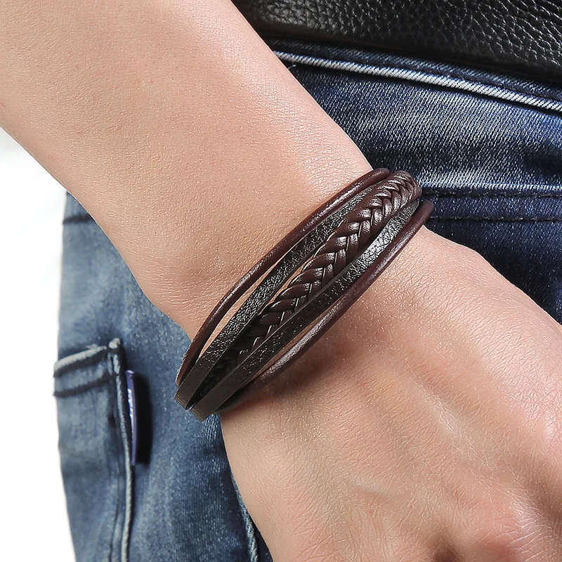 Alloy Magnetic Button Bracelets Retro Handmade Braided Men Leather Wrap Bracelet Charms, Brown black
Alloy Magnetic Button Bracelets Retro Handmade Braided Men Leather Wrap Bracelet Charms, Brown black