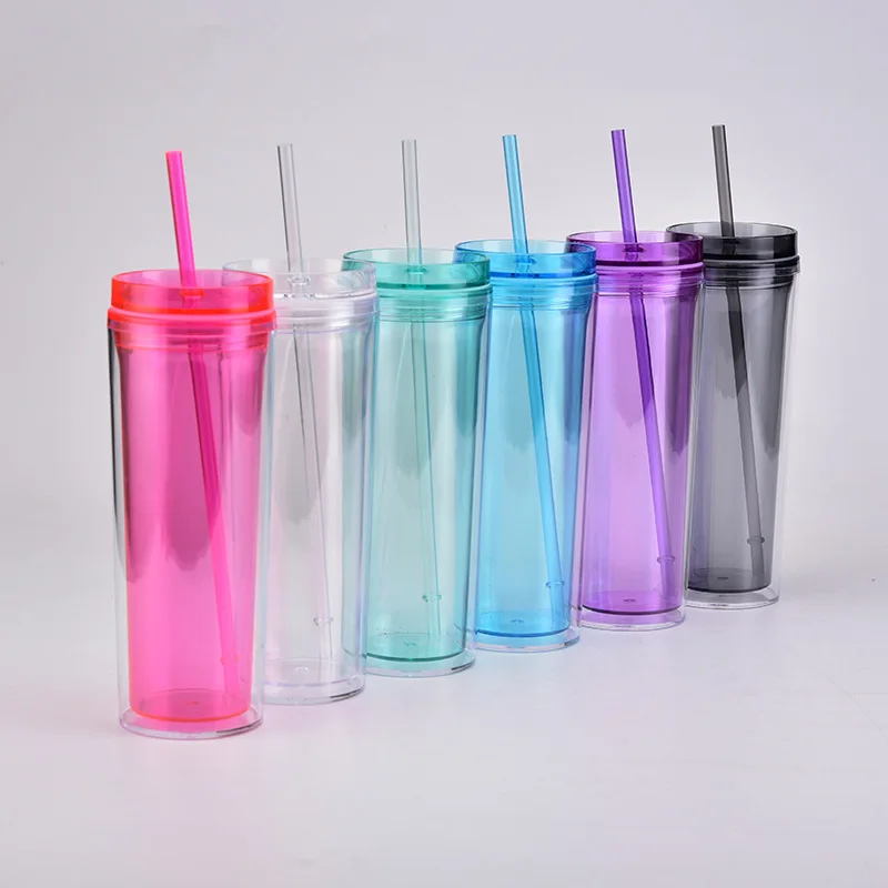 Hot sale 16oz reusable clear acrylic skinny tumbler double wall plastic cup with lid and straw, Customized color
Hot sale 16oz reusable clear acrylic skinny tumbler double wall plastic cup with lid and straw, Customized color