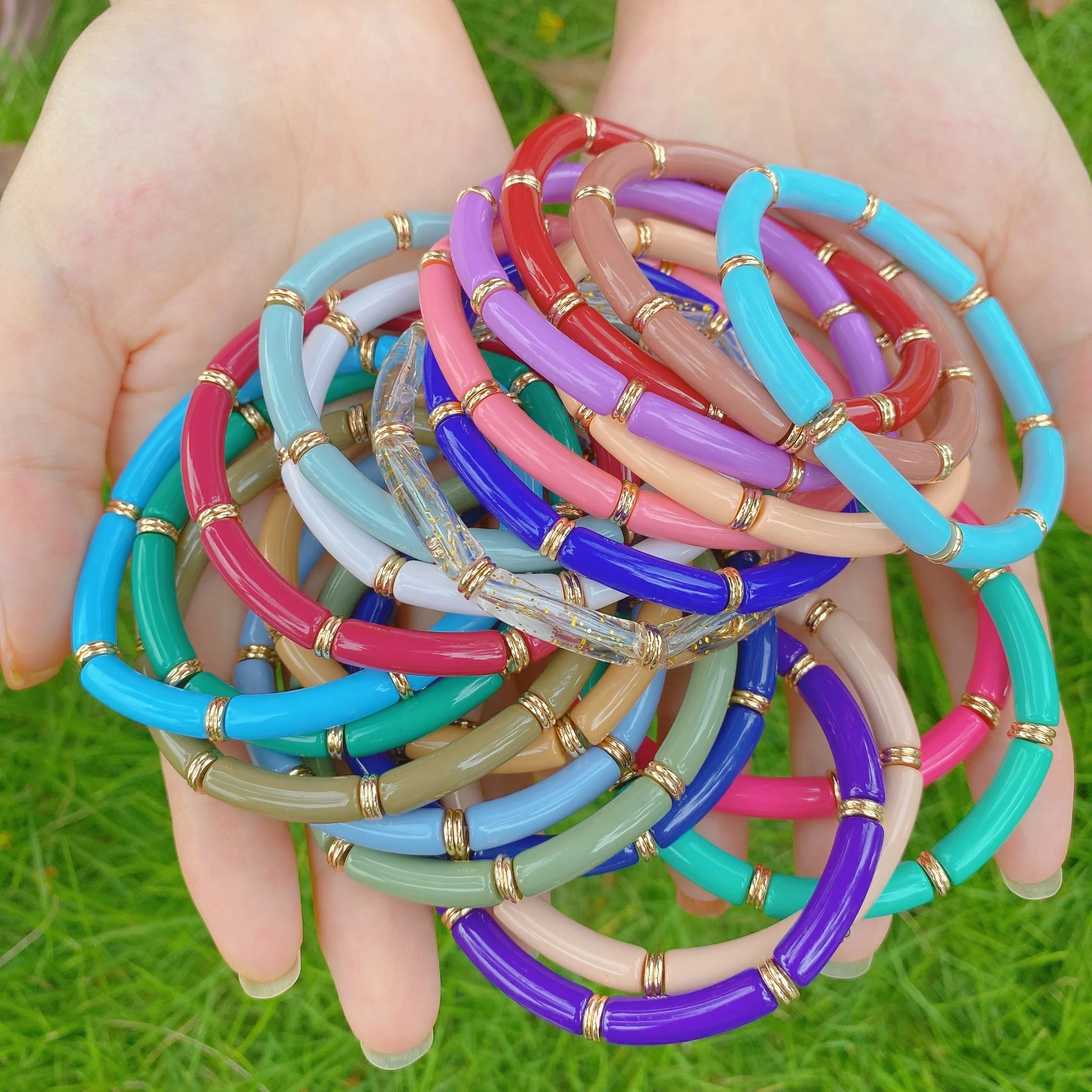 Bohemian Stacked Gold Disc Jewelry Bamboo Acrylic Resin Tube Beaded Elastic Bracelets Bangle 6mm Women
Bohemian Stacked Gold Disc Jewelry Bamboo Acrylic Resin Tube Beaded Elastic Bracelets Bangle 6mm Women