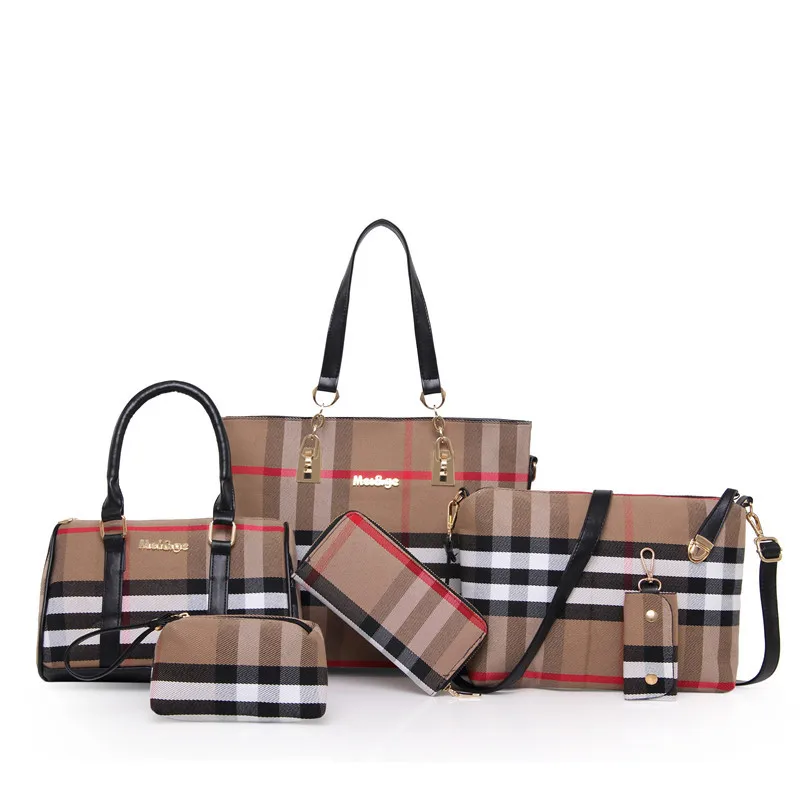 New women's bag fashion checked canvas bag six piece set portable shoulder bag, Customizable
New women's bag fashion checked canvas bag six piece set portable shoulder bag, Customizable