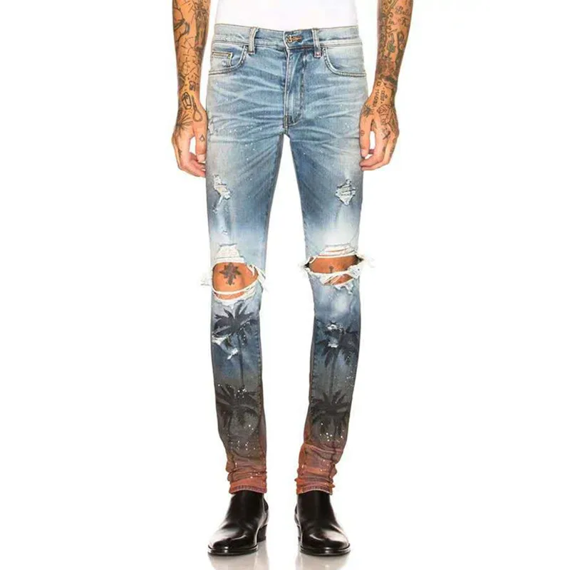 2021 High quality fashion hip pop new men's casual slim-fit digital printing ripped men's small feet jeans
2021 High quality fashion hip pop new men's casual slim-fit digital printing ripped men's small feet jeans
