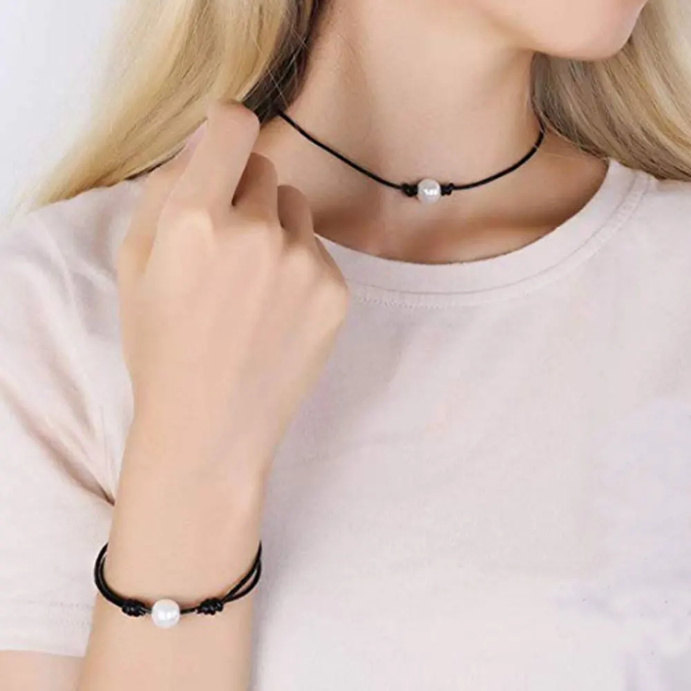 brown and black colors handmade leather cord jewelry pearl choker necklace and bracelet set, Black and brown
brown and black colors handmade leather cord jewelry pearl choker necklace and bracelet set, Black and brown