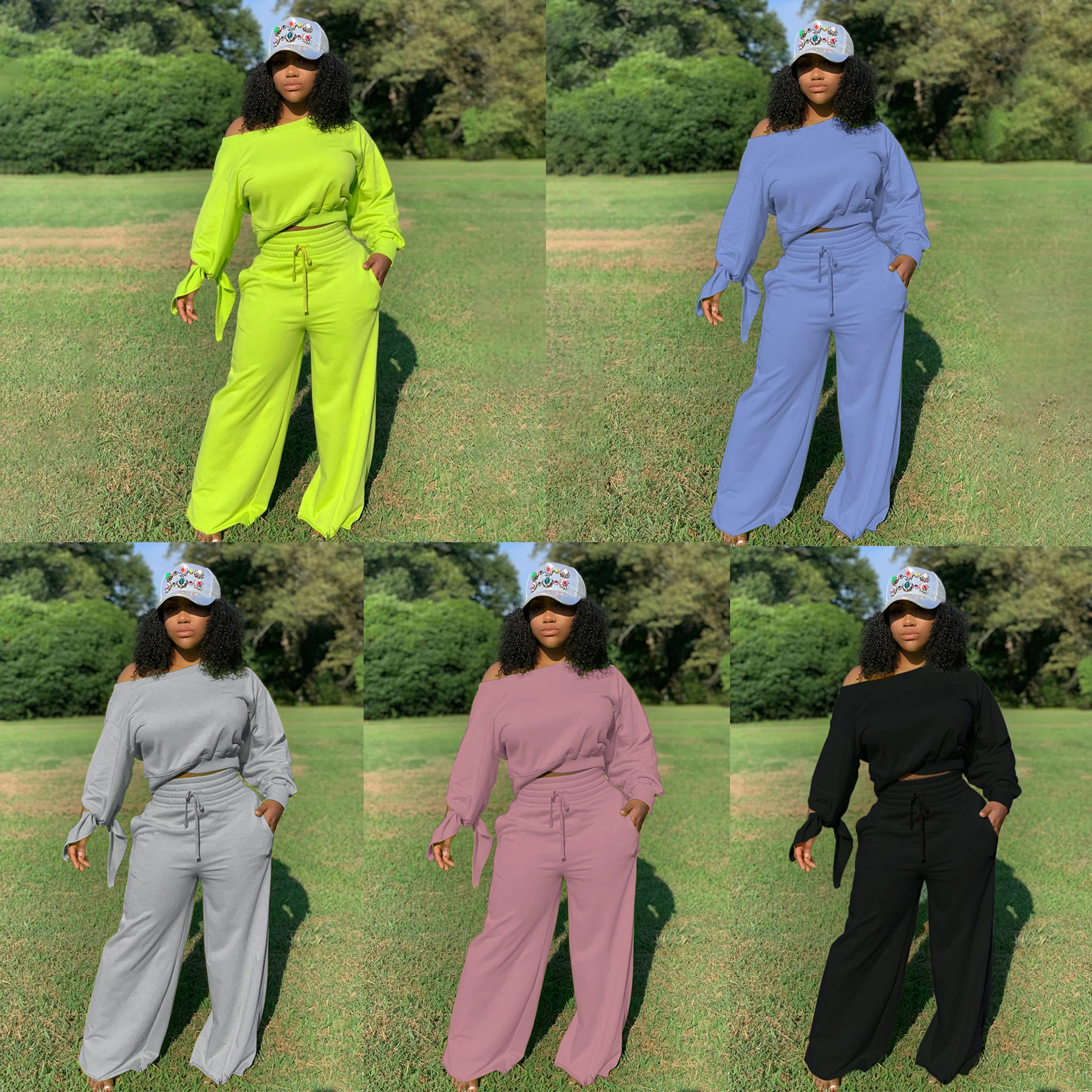Foma OL6021 Hot selling 2020 soild color O neck wide leg pants women two piece set, As pictures
Foma OL6021 Hot selling 2020 soild color O neck wide leg pants women two piece set, As pictures