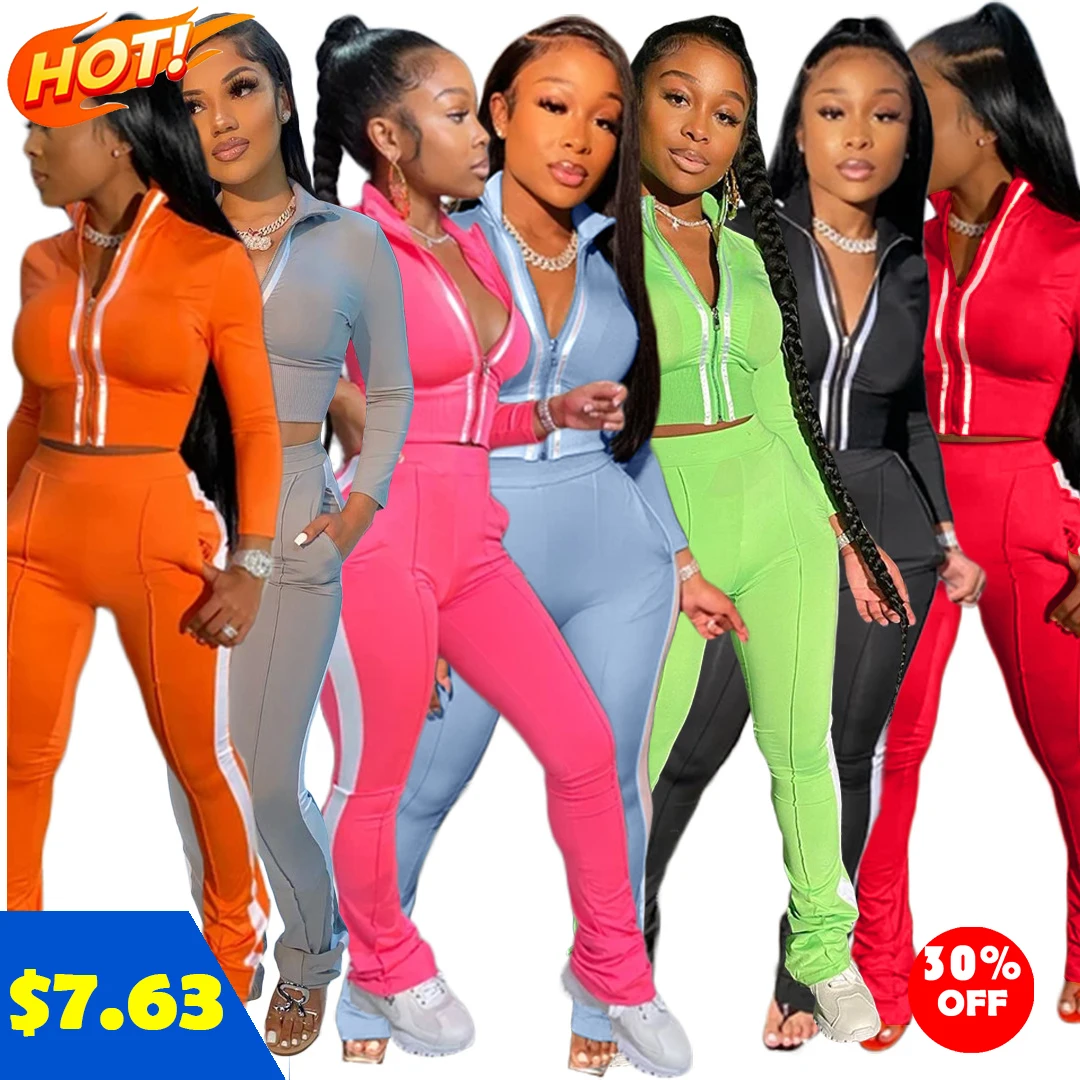 Custom logo fall 2021 women clothes Women's pure color splicing stripe fashion sports leisure two piece sets sets, As picture
Custom logo fall 2021 women clothes Women's pure color splicing stripe fashion sports leisure two piece sets sets, As picture