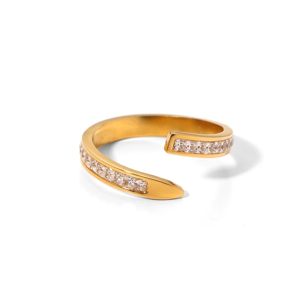 Exquisite Stainless Steel 18K Gold Plated Zircon Nail Shape Adjustable Diamond Open Finger Rings For Women
Exquisite Stainless Steel 18K Gold Plated Zircon Nail Shape Adjustable Diamond Open Finger Rings For Women