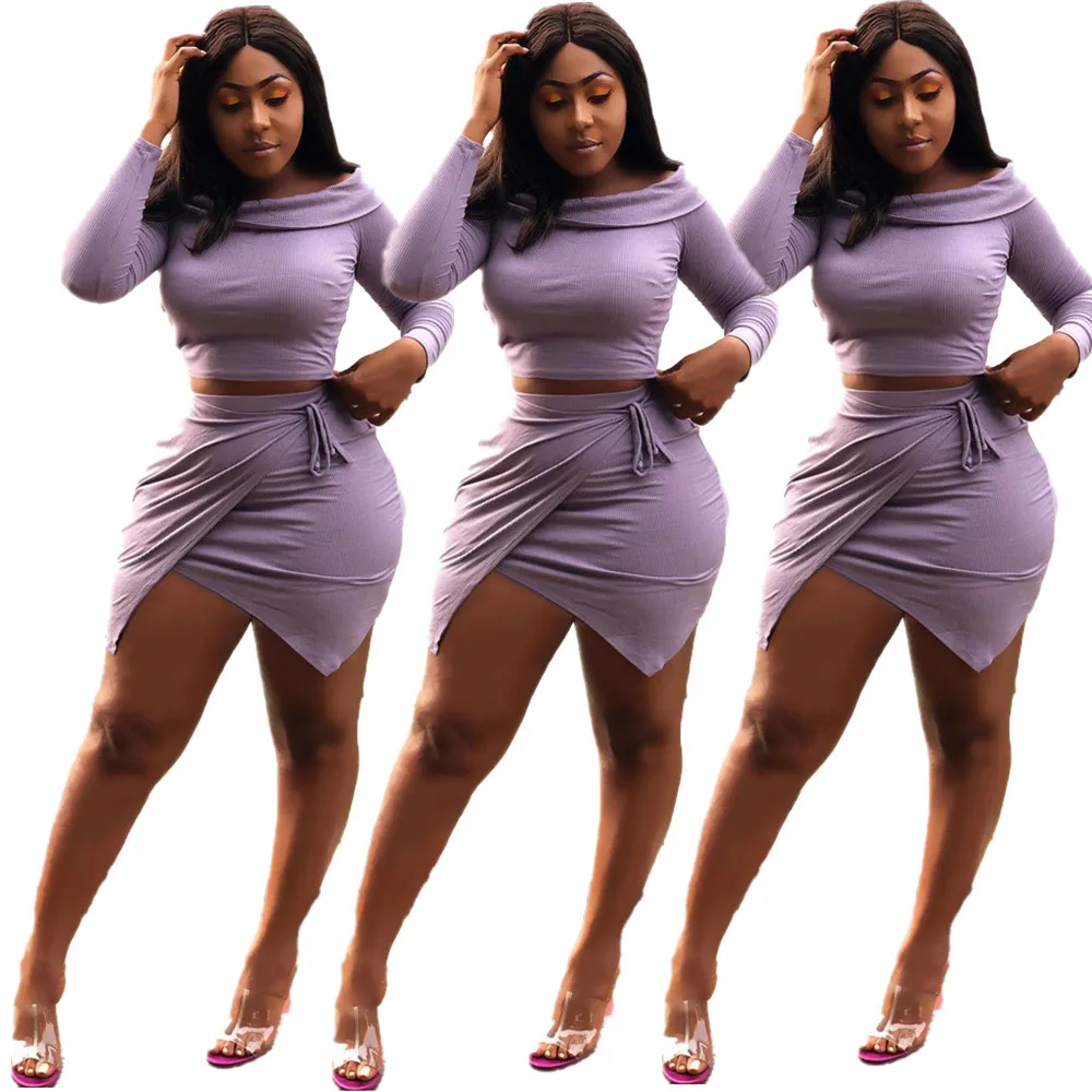Long Sleeve Off-Shoulder Trendy Fitted Knitted Bodycon Light Purple Women Two Piece Skirt Dress Set, As picture
Long Sleeve Off-Shoulder Trendy Fitted Knitted Bodycon Light Purple Women Two Piece Skirt Dress Set, As picture