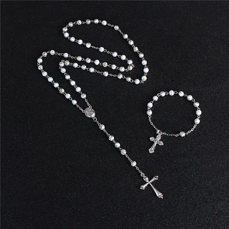 KOMI New Fashion White Stone Bead Hand Necklace Bracelet Simply Rose Flower Jewelry Set Cross Religion Rosary Set
KOMI New Fashion White Stone Bead Hand Necklace Bracelet Simply Rose Flower Jewelry Set Cross Religion Rosary Set