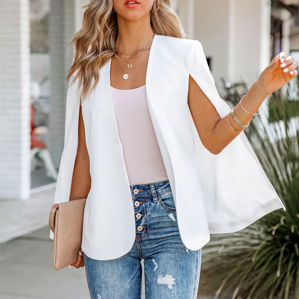 women elegant black white V neck coat pockets office wear solid outerwear female casual chic open stitch tops
women elegant black white V neck coat pockets office wear solid outerwear female casual chic open stitch tops