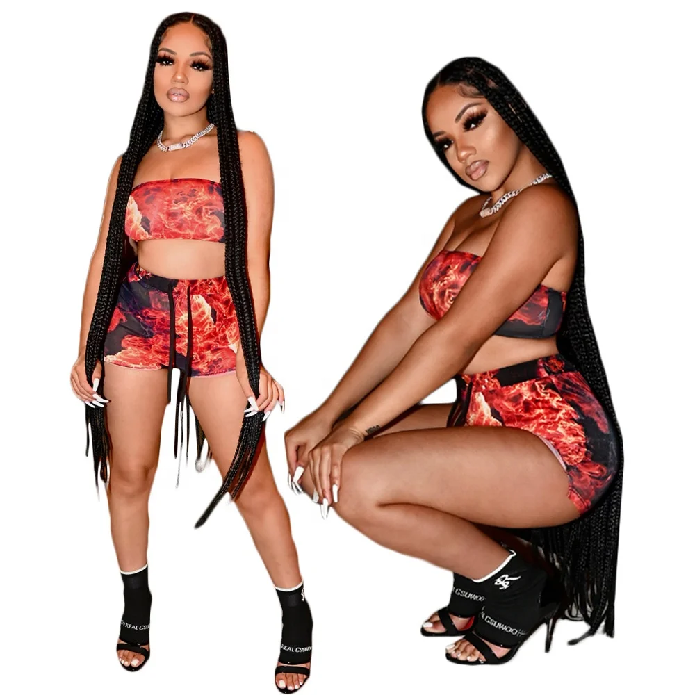 B64361A 2021 summer custom fashion print lady shorts two piece set for women, As picture 
B64361A 2021 summer custom fashion print lady shorts two piece set for women, As picture