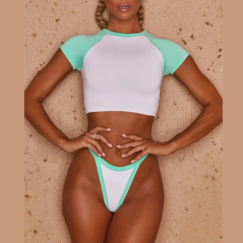 Short Sleeve Crop Top Mini Thong Bikini Bottom Hot Sexy Women Swimwear Bathing Suits
Short Sleeve Crop Top Mini Thong Bikini Bottom Hot Sexy Women Swimwear Bathing Suits