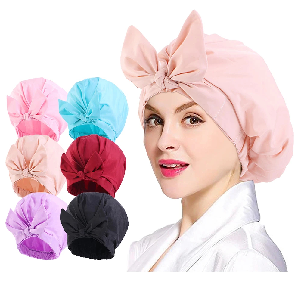 fashion ladies solid color bow knot waterproof polyester shower cap hair adjustable bath bonnets for women black reusable, 6 colors
fashion ladies solid color bow knot waterproof polyester shower cap hair adjustable bath bonnets for women black reusable, 6 colors