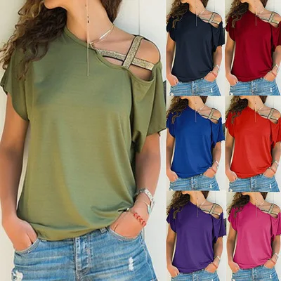 Women Skew Neck Irregular Cross Blouse Patchwork Solid Tops One Shoulder Summer Shirt Hollow Plus Size
Women Skew Neck Irregular Cross Blouse Patchwork Solid Tops One Shoulder Summer Shirt Hollow Plus Size