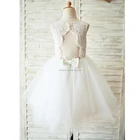 Ivory Lace Tulle Keyhole Backless Wedding Flower Girl Dress
