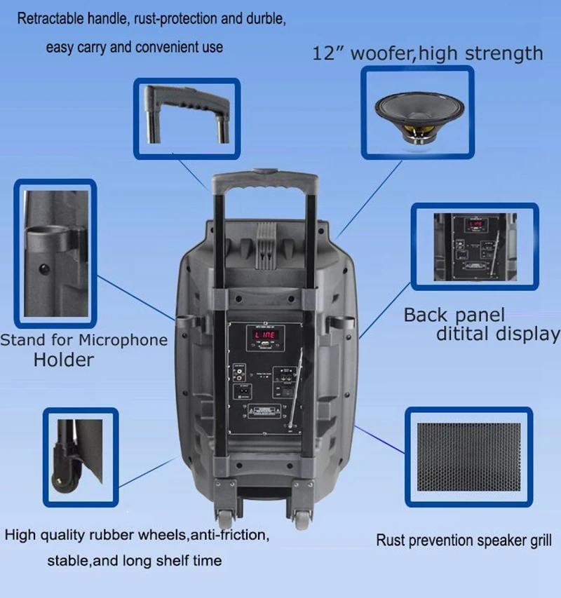 MBA New Trending Product 12 inch Outdoor Rechargeable Subwoofer Trolley Battery Bluetooth Speaker with wheels - ANKUX.COM