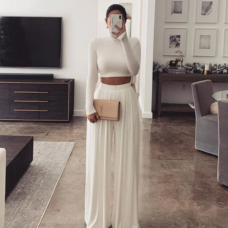 Women's Trousers Set Winter O-neck Long Sleeve Tops Wide Leg Pants Two Piece Sets Celebrity White Casual 2 Piece Set Red
Women's Trousers Set Winter O-neck Long Sleeve Tops Wide Leg Pants Two Piece Sets Celebrity White Casual 2 Piece Set Red