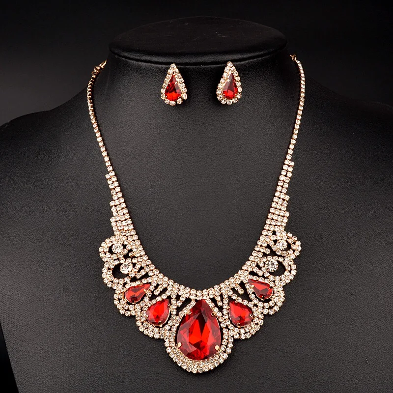 new fashion jewelry red crystal&water drop necklace and earings fashion high fashion jewelry sets, Gold and silver
new fashion jewelry red crystal&water drop necklace and earings fashion high fashion jewelry sets, Gold and silver