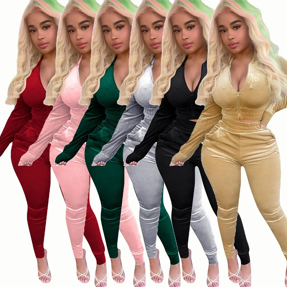 New Winter Outfits 2021 Velvet Two Piece Tracksuit Women Clothing Two Pieces Pants Set Crop Top Velour Tracksuit For Women
New Winter Outfits 2021 Velvet Two Piece Tracksuit Women Clothing Two Pieces Pants Set Crop Top Velour Tracksuit For Women