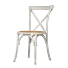 Factory Wholesale Solid Wood Rustic Bentwood Chair Rattan Stackable Cross Back Bistro Chair Vintage