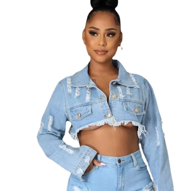 Wholesale Blue Jeans Jackets Distressed Women Ripped Denim Coat Crop Top Jacket With Mental Chain Long Sleeve Women Jeans Jacket, Picture
Wholesale Blue Jeans Jackets Distressed Women Ripped Denim Coat Crop Top Jacket With Mental Chain Long Sleeve Women Jeans Jacket, Picture