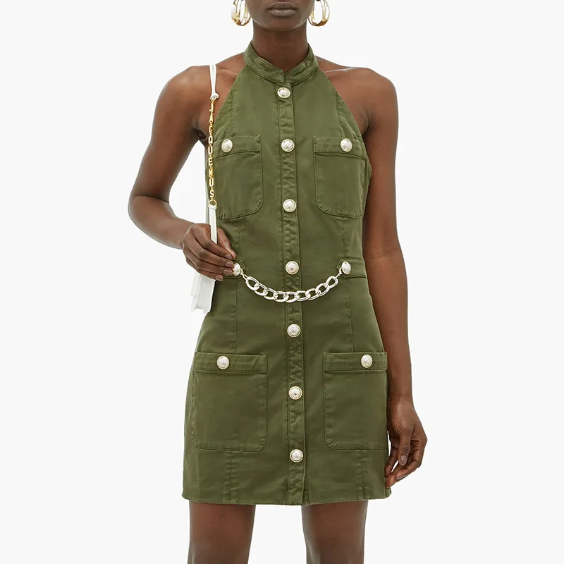 2020 new arrival women elegant sleeveless neckline Dress With metal chain sexy backless dress halter fashion dress
2020 new arrival women elegant sleeveless neckline Dress With metal chain sexy backless dress halter fashion dress