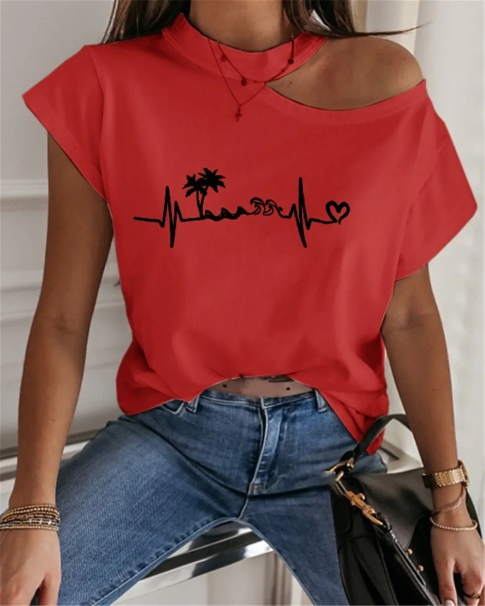 Summer Women Casual Love Printed Top Off-shoulder Short-sleeved T-shirt Plus Size Women's Clothing, Colorful
Summer Women Casual Love Printed Top Off-shoulder Short-sleeved T-shirt Plus Size Women's Clothing, Colorful