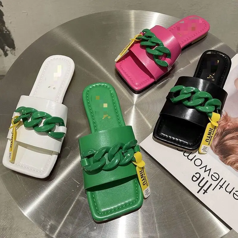 2021 Summer hot sale new designer flat sandals fashion square mouth chain womens daily outdoor beach casual slippers, Black, white, red, green
2021 Summer hot sale new designer flat sandals fashion square mouth chain womens daily outdoor beach casual slippers, Black, white, red, green