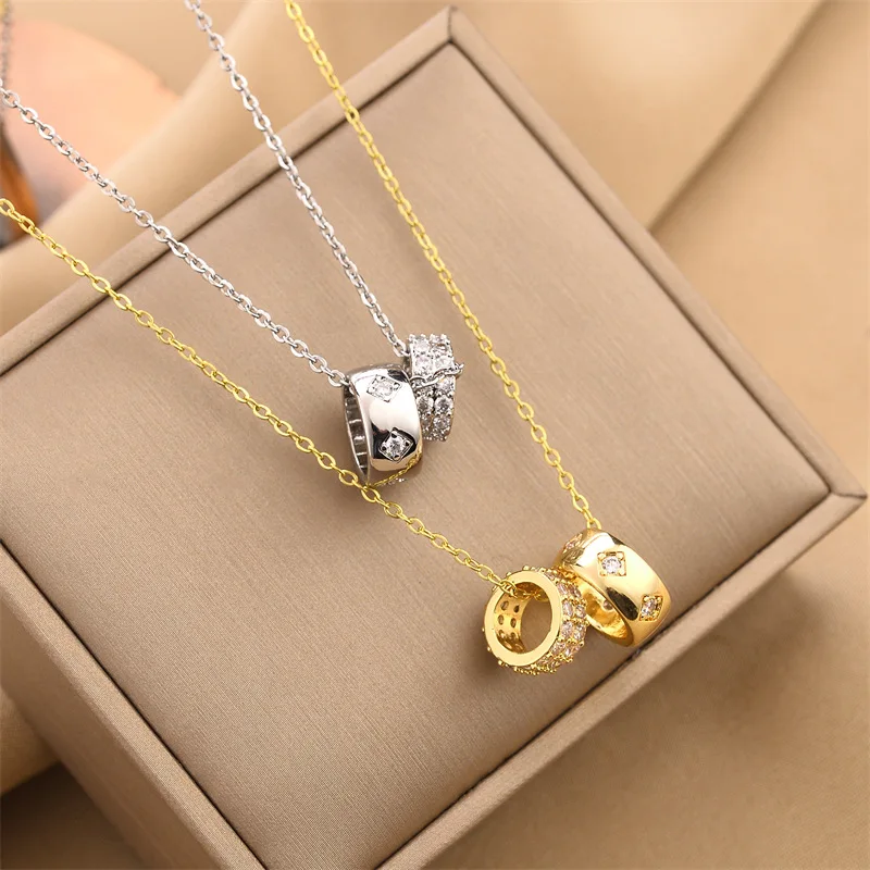 Stainless Steel Ring Pendant Necklace Non Tarnish Gold Color Jewelry Luxury Rhombus Ring Crystal Necklace for Women
Stainless Steel Ring Pendant Necklace Non Tarnish Gold Color Jewelry Luxury Rhombus Ring Crystal Necklace for Women