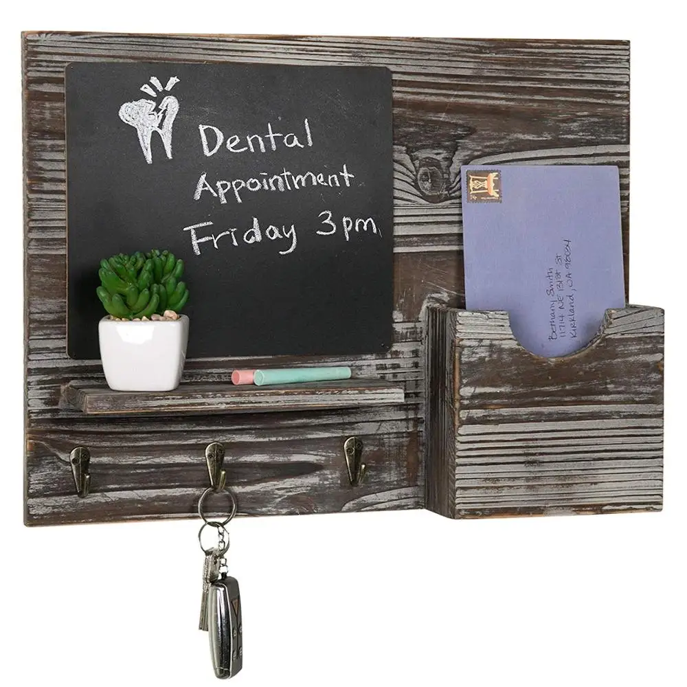 Wall-Mounted Torched Wood Letter Holder with Key Hooks and Chalkboard, Rustic torched
Wall-Mounted Torched Wood Letter Holder with Key Hooks and Chalkboard, Rustic torched