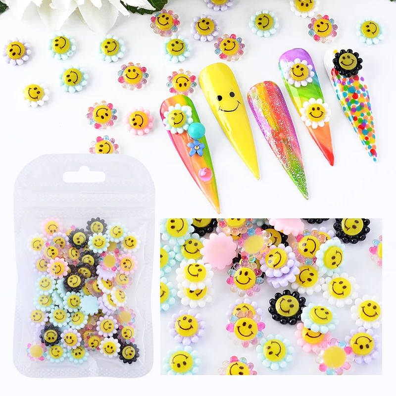 Japanese Murakami Rainbow Nail 3D Resin Happy Smiley Face Sunflower Nail Art Charm Stickers For Supplies, 6 colors mix
Japanese Murakami Rainbow Nail 3D Resin Happy Smiley Face Sunflower Nail Art Charm Stickers For Supplies, 6 colors mix