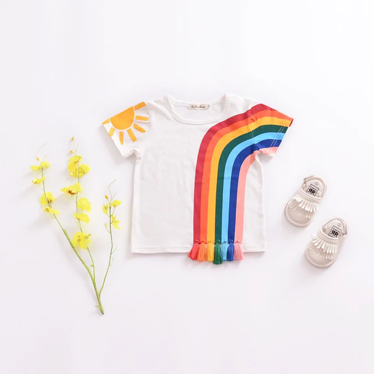 2021 American ins hot style summer leisure rainbow tassel round collar T shirt versatile blouse children top for wholesale, As pic shows, we can according to your request also
2021 American ins hot style summer leisure rainbow tassel round collar T shirt versatile blouse children top for wholesale, As pic shows, we can according to your request also
