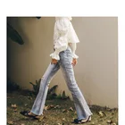 2019 latest design fashion casual trousers vintage formal bodycon jeans long denim flared pants for ladies and women