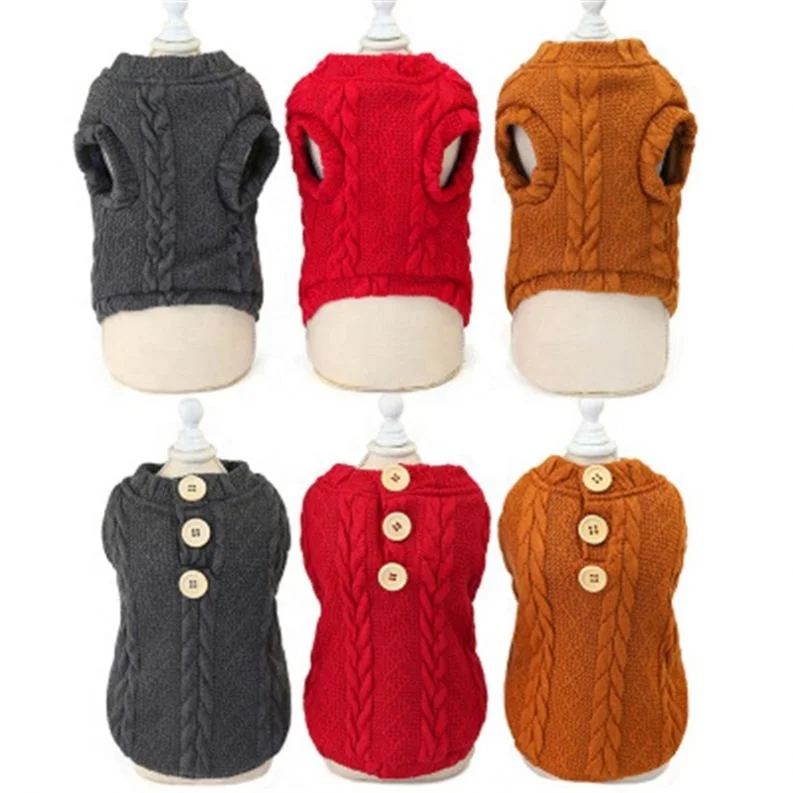 Woolen Button Fashion Pet Clothes, Red/dark grey/brown 
Woolen Button Fashion Pet Clothes, Red/dark grey/brown