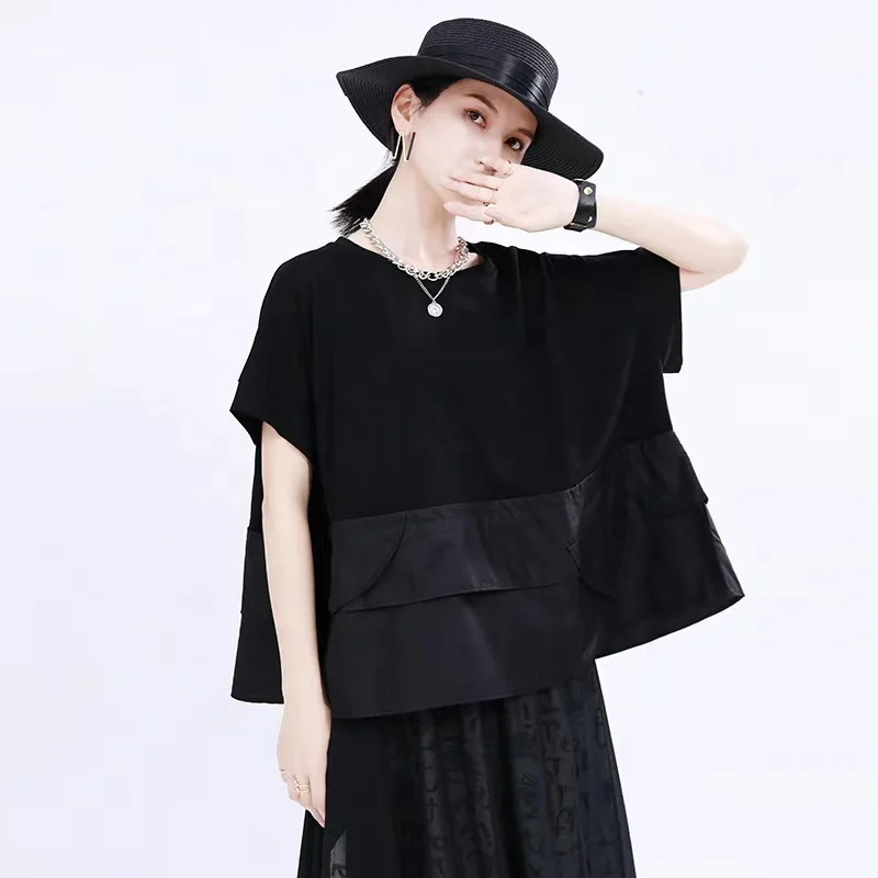 2021 Short Sleeve T Shirts Woman Loose Tops Fashionable Blouse Stitching Big Pocket Women Short-sleeved T-shirt, Black
2021 Short Sleeve T Shirts Woman Loose Tops Fashionable Blouse Stitching Big Pocket Women Short-sleeved T-shirt, Black