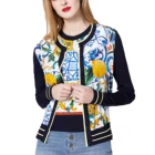 Winter Black And White Italian Irregular Floral Printed Silk And Polyester Winter Fashion Coats
