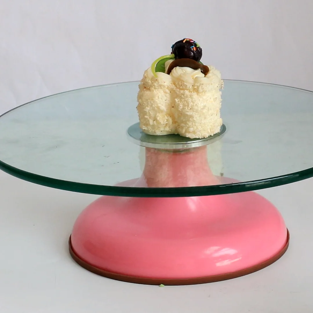 12" Platform Extremely Smooth Rotating Glass Cake Stand Revolving Cake Turntable with Making Birthday cake, Siver 
12" Platform Extremely Smooth Rotating Glass Cake Stand Revolving Cake Turntable with Making Birthday cake, Siver