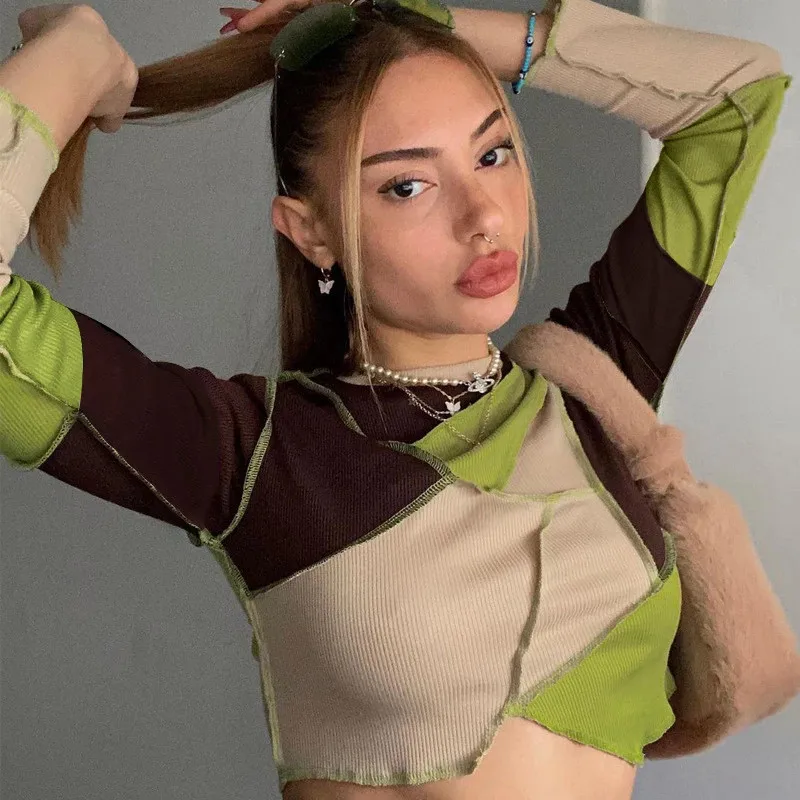 Nibber K20L10882 2021 Fashion Round Neck Contrast Streetwear Outifts Patchwork Long Sleeve Sexy Women Crop Tops Ladies T-shirt, Khaki
Nibber K20L10882 2021 Fashion Round Neck Contrast Streetwear Outifts Patchwork Long Sleeve Sexy Women Crop Tops Ladies T-shirt, Khaki