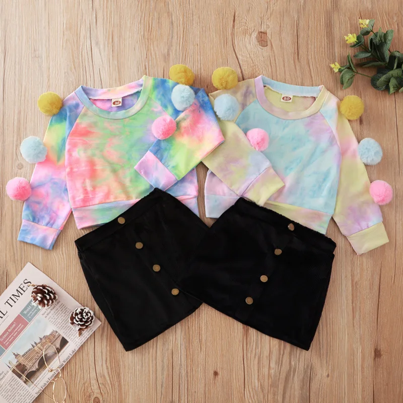 Little Girls Tie Dye Clothing Sets Black Skirts Pompom Tie-Dyed Long Sleeve Top 2Pcs Suits Kids Outfits M206
Little Girls Tie Dye Clothing Sets Black Skirts Pompom Tie-Dyed Long Sleeve Top 2Pcs Suits Kids Outfits M206