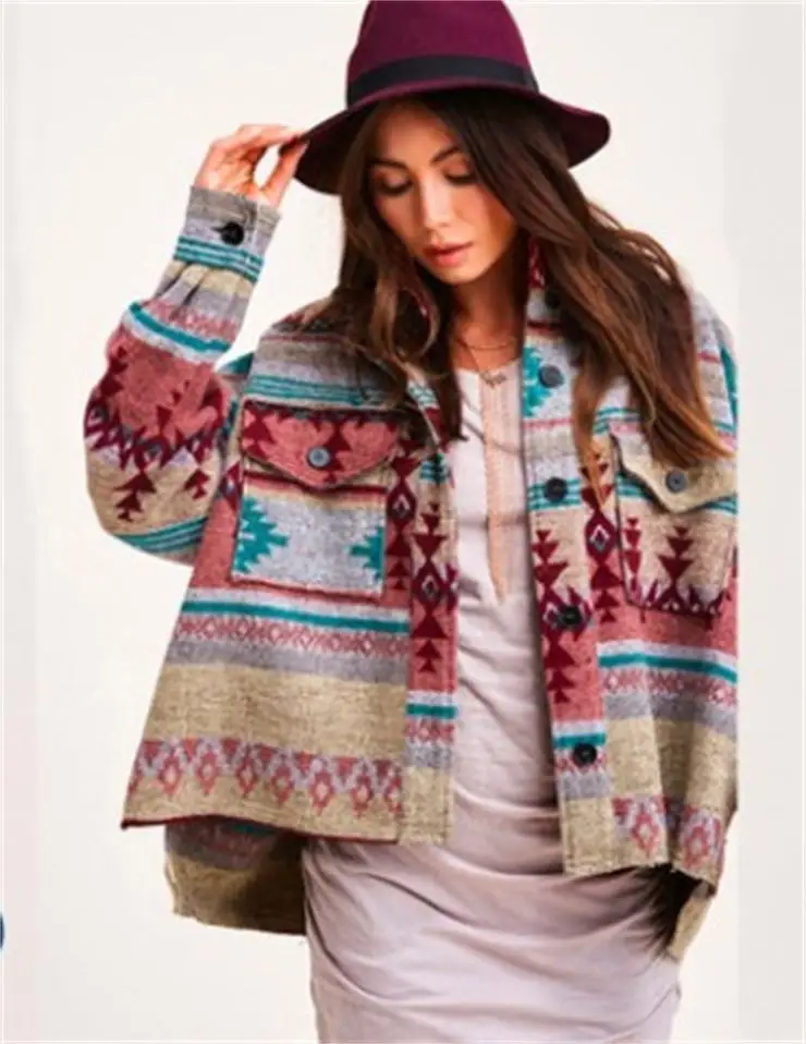 Women aztec shirt jacket Long Sleeve Button Down Collared Flap Pockets Vintage Fringed Wool Western Shacket Shirt Jacket Coat, 8 color
Women aztec shirt jacket Long Sleeve Button Down Collared Flap Pockets Vintage Fringed Wool Western Shacket Shirt Jacket Coat, 8 color