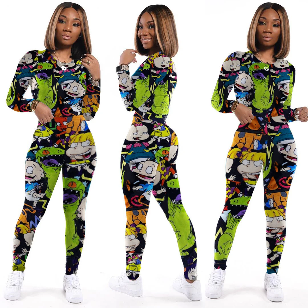 Hot Sale Women All-over Printed Ladies Clothing Sets Long Sleeve T-shirt Tops Trousers Autumn Winter Two Piece Pants Sets 
Hot Sale Women All-over Printed Ladies Clothing Sets Long Sleeve T-shirt Tops Trousers Autumn Winter Two Piece Pants Sets