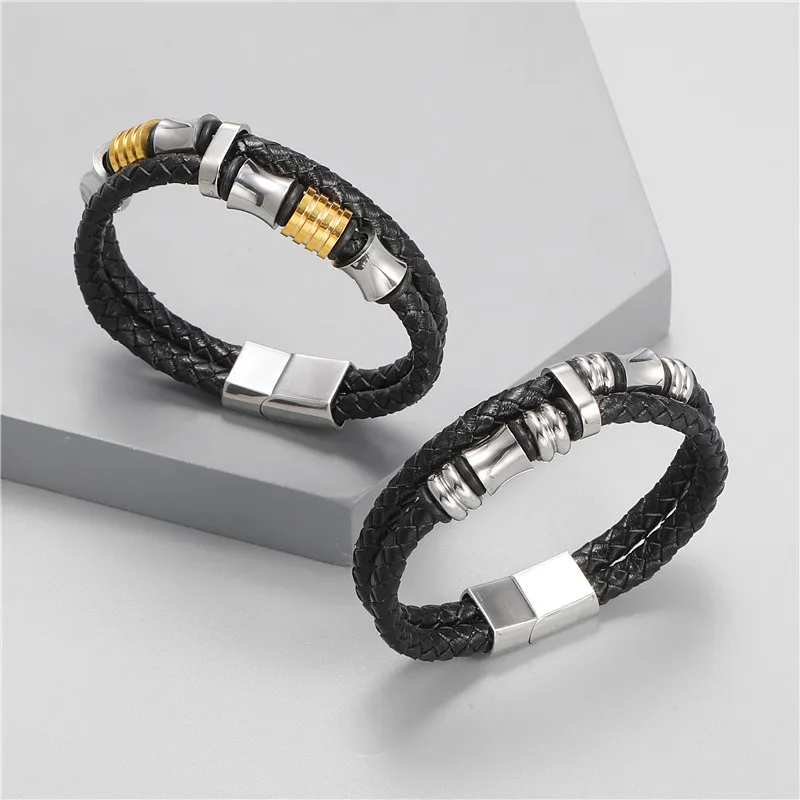2021 Fashion Hot Sale Men's Genuine Leather Stainless Steel Bracelet Leather Woven Titanium Steel Bracelet Punk Couple Jewelry, Golden
2021 Fashion Hot Sale Men's Genuine Leather Stainless Steel Bracelet Leather Woven Titanium Steel Bracelet Punk Couple Jewelry, Golden