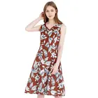 Summer new sleeveless natural cotton linen printed V-neck print dress in the long paragraph women