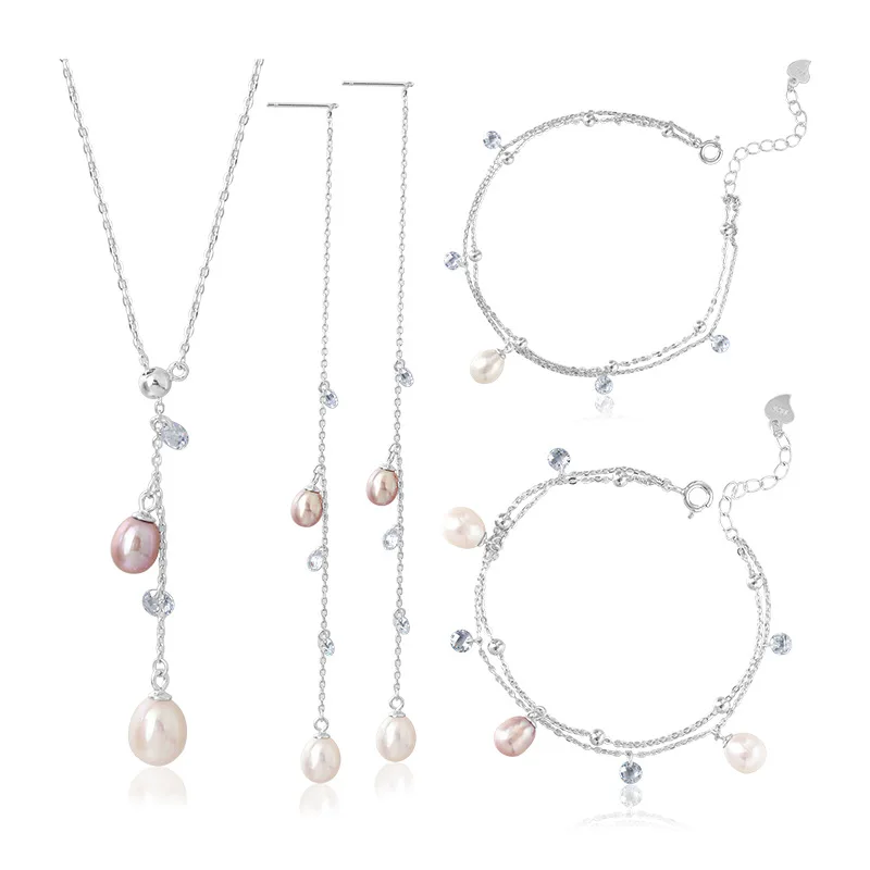 Fashion Women's Charm Jewelry Set Pearl Tassel Long Necklace Earrings Bracelet Anklet Set For Wedding Accessories, Silver
Fashion Women's Charm Jewelry Set Pearl Tassel Long Necklace Earrings Bracelet Anklet Set For Wedding Accessories, Silver