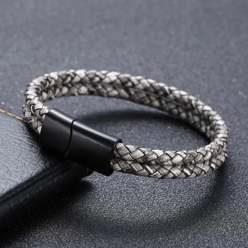 Vintage Double Layer Leather Bracelet Personalized Mens Braided Leather Bracelet Men Magnetic Clasp Charm Bangles (SK1386), As picture
Vintage Double Layer Leather Bracelet Personalized Mens Braided Leather Bracelet Men Magnetic Clasp Charm Bangles (SK1386), As picture